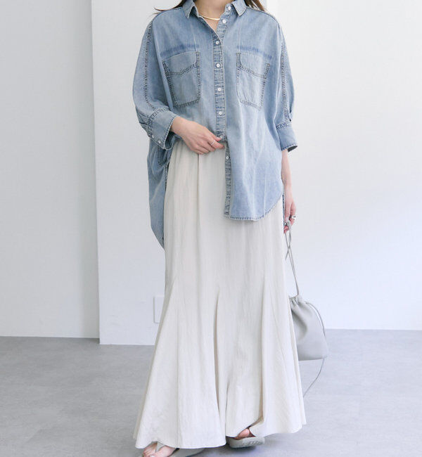  「【25th】綿麻デニムハーフスリーブブラウス」|シャツ・ブラウス|