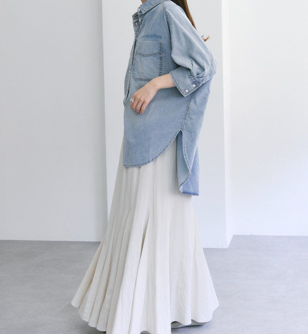  「【25th】綿麻デニムハーフスリーブブラウス」|シャツ・ブラウス|