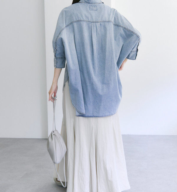  「【25th】綿麻デニムハーフスリーブブラウス」|シャツ・ブラウス|