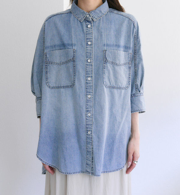  「【25th】綿麻デニムハーフスリーブブラウス」|シャツ・ブラウス|