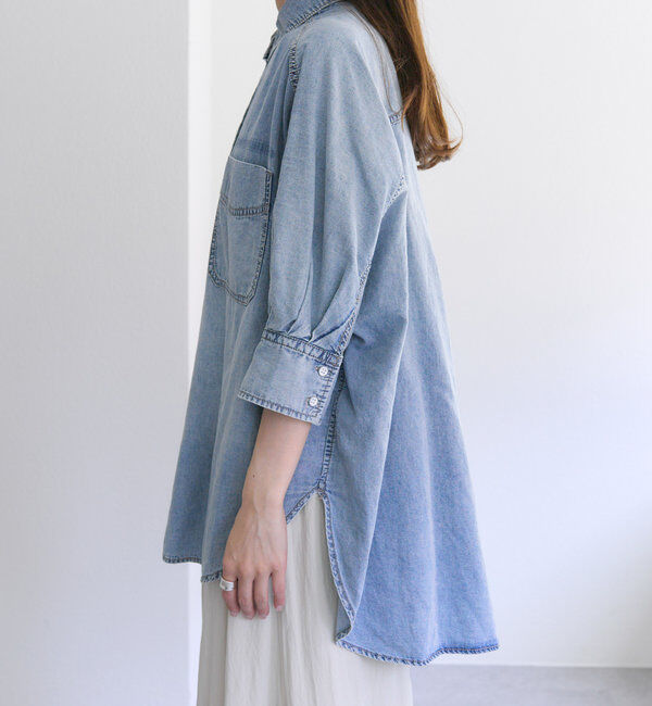  「【25th】綿麻デニムハーフスリーブブラウス」|シャツ・ブラウス|