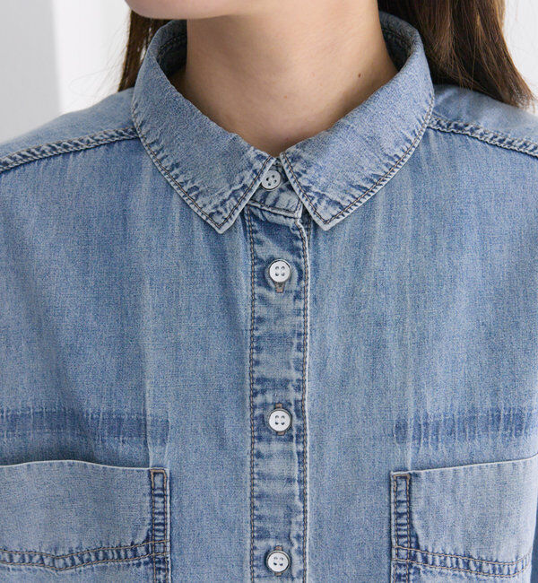  「【25th】綿麻デニムハーフスリーブブラウス」|シャツ・ブラウス|