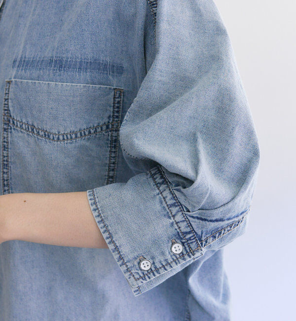  「【25th】綿麻デニムハーフスリーブブラウス」|シャツ・ブラウス|