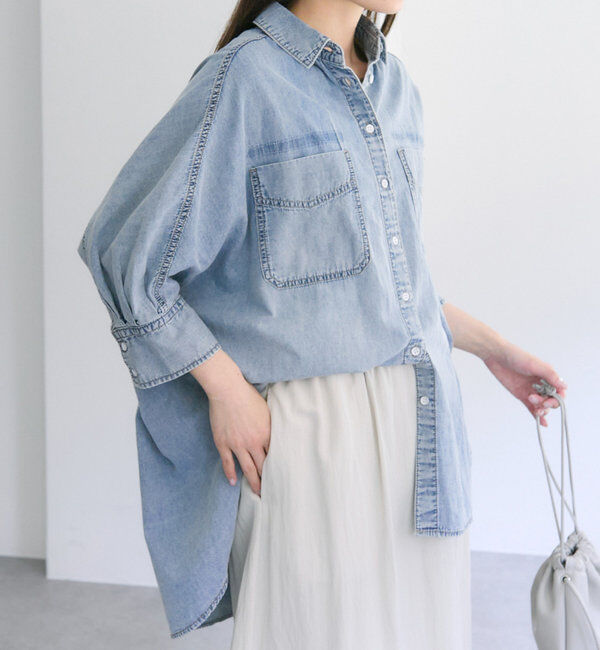  「【25th】綿麻デニムハーフスリーブブラウス」|シャツ・ブラウス|