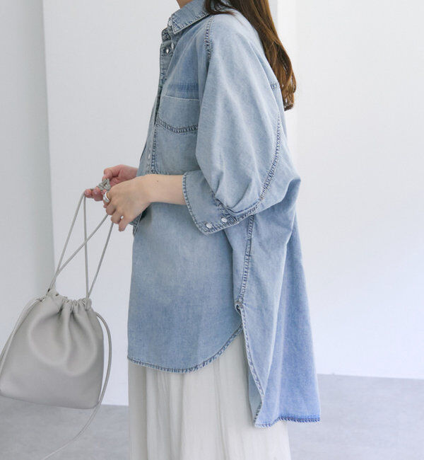  「【25th】綿麻デニムハーフスリーブブラウス」|シャツ・ブラウス|