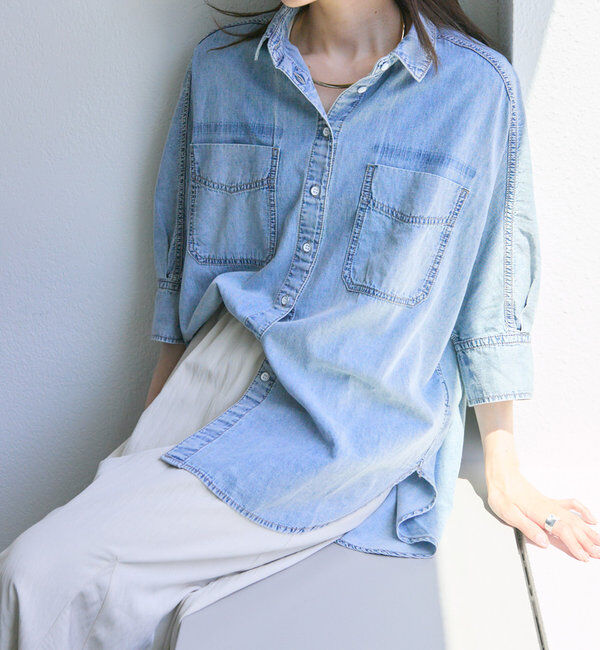  「【25th】綿麻デニムハーフスリーブブラウス」|シャツ・ブラウス|