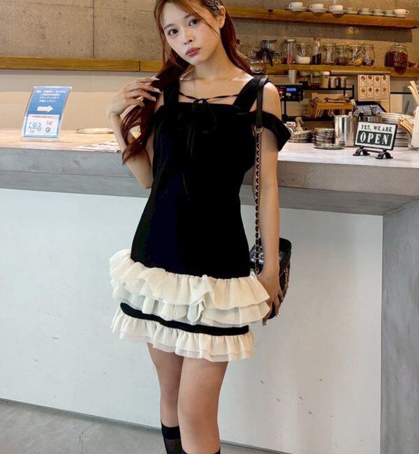  「【お揃いcollection】フリルミニワンピ」|ワンピース|ブラック