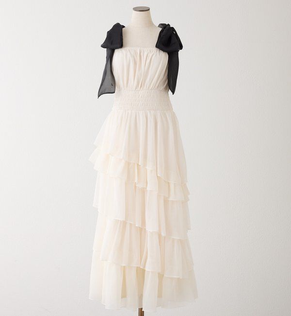  「【premiumorder】肩リボンティアードキャミワンピ」|ワンピース|アイボリー