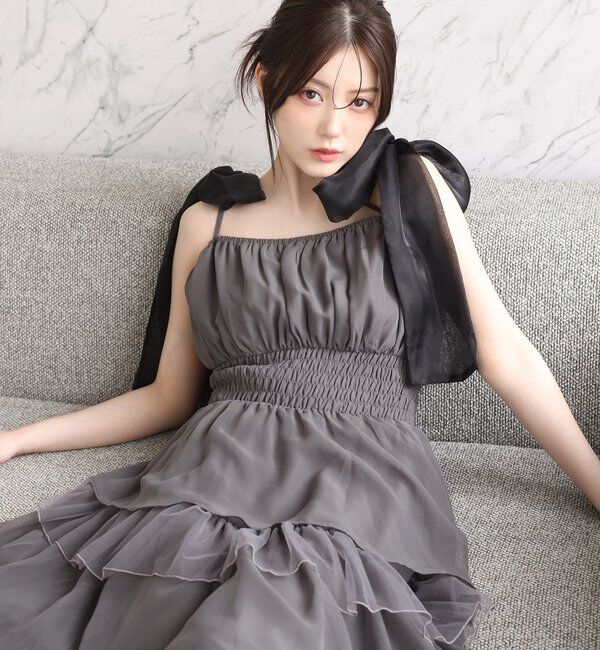  「【premiumorder】肩リボンティアードキャミワンピ」|ワンピース|