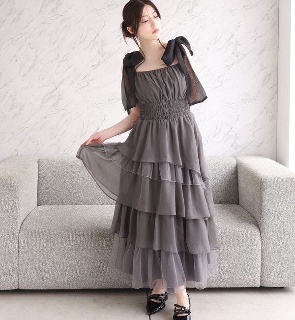  「【premiumorder】肩リボンティアードキャミワンピ」|ワンピース|