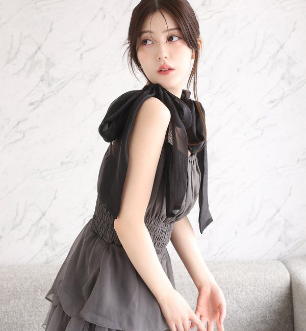  「【premiumorder】肩リボンティアードキャミワンピ」|ワンピース|