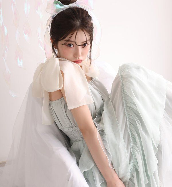  「【premiumorder】肩リボンティアードキャミワンピ」|ワンピース|