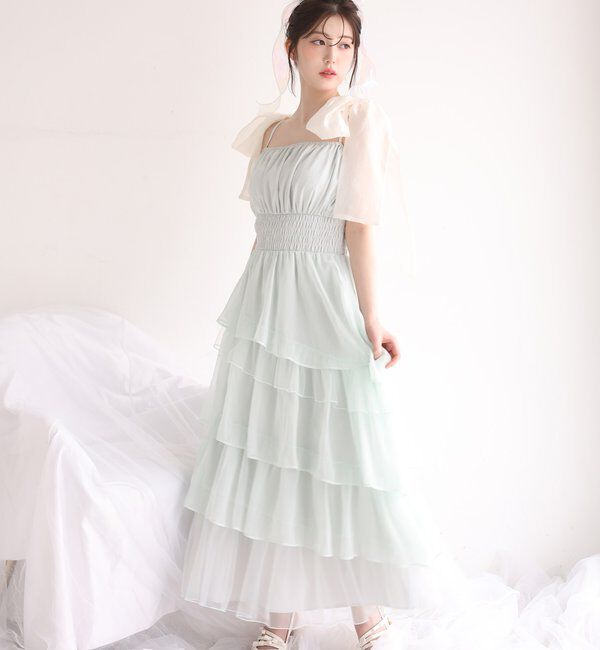  「【premiumorder】肩リボンティアードキャミワンピ」|ワンピース|