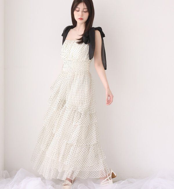  「【premiumorder】肩リボンティアードキャミワンピ」|ワンピース|