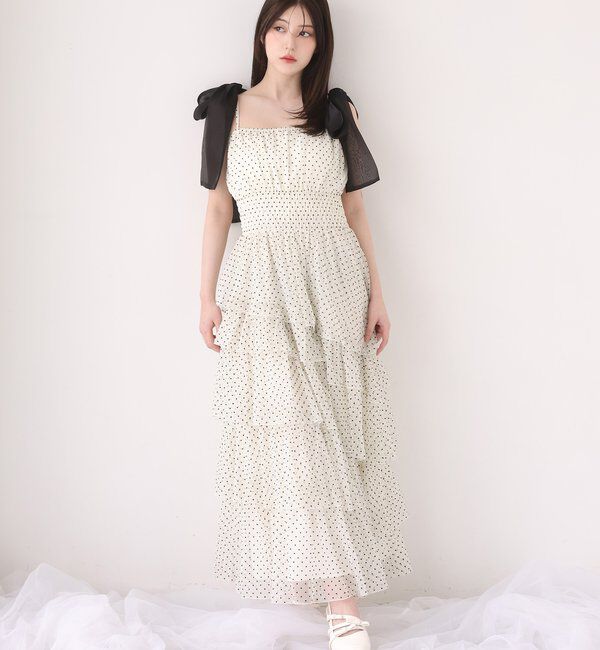  「【premiumorder】肩リボンティアードキャミワンピ」|ワンピース|