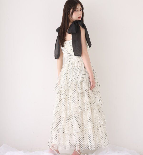  「【premiumorder】肩リボンティアードキャミワンピ」|ワンピース|