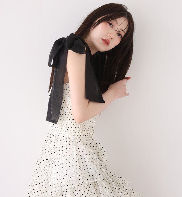  「【premiumorder】肩リボンティアードキャミワンピ」|ワンピース|