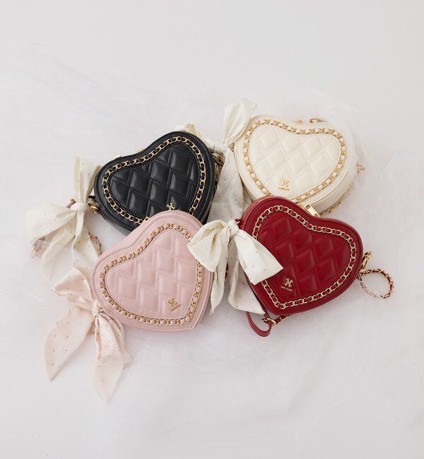  「【Heart Collection】リボン付きキルティングハートバッグ」|ショルダー・メッセンジャー|