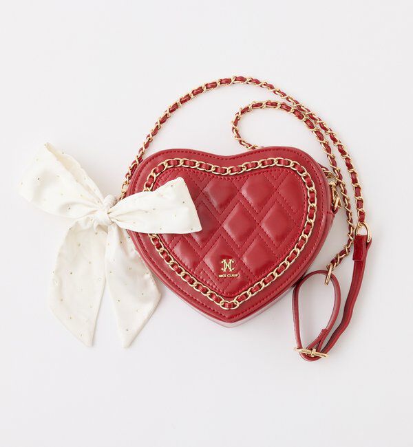  「【Heart Collection】リボン付きキルティングハートバッグ」|ショルダー・メッセンジャー|