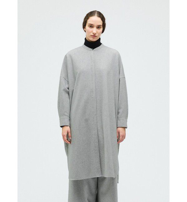 mizuiro ind「mizuiro ind ウールブレンドスタンドカラーシャツワンピース」|ワンピース|ライトグレー