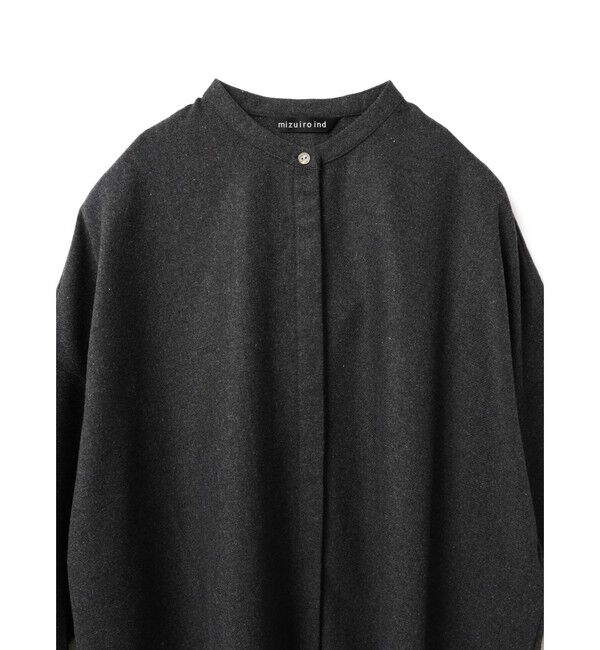 mizuiro ind「mizuiro ind ウールブレンドスタンドカラーシャツワンピース」|ワンピース|