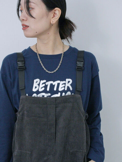 Samansa Mos2 blue「◎発泡プリントロゴロンT」|Tシャツ・カットソー|ネイビー