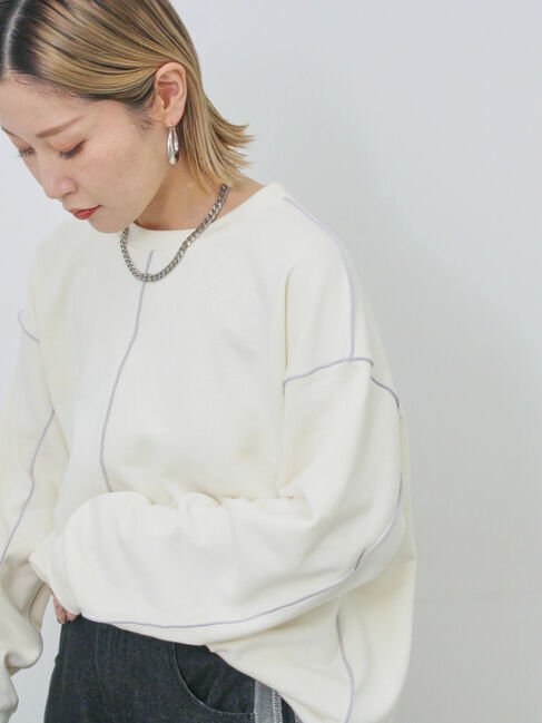 Samansa Mos2 blue「◎配色メロウ裏毛プルオーバー」|Tシャツ・カットソー|キナリ