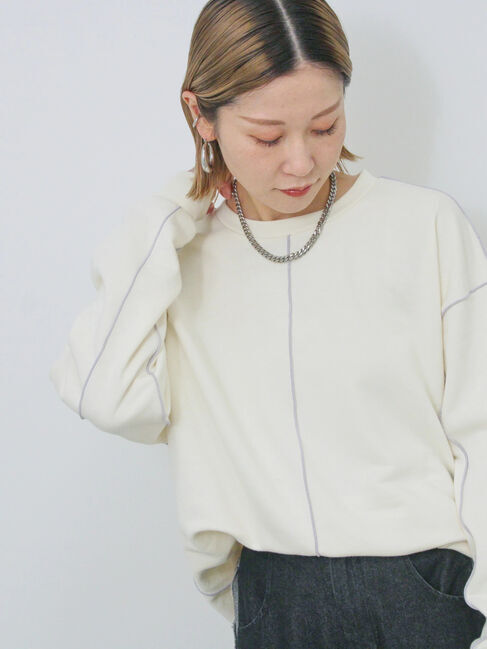 Samansa Mos2 blue「◎配色メロウ裏毛プルオーバー」|Tシャツ・カットソー|