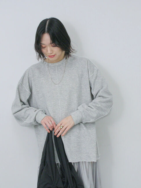 Samansa Mos2 blue「◎配色メロウ裏毛プルオーバー」|Tシャツ・カットソー|