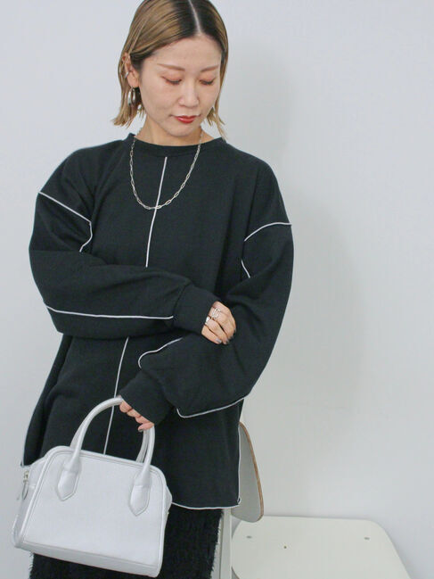 Samansa Mos2 blue「◎配色メロウ裏毛プルオーバー」|Tシャツ・カットソー|