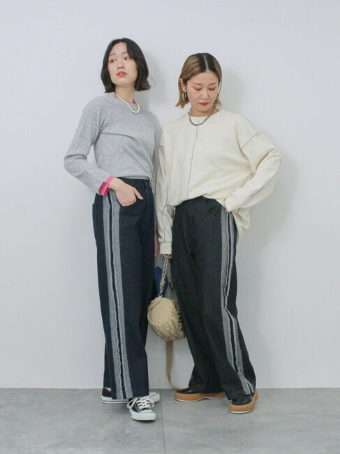 Samansa Mos2 blue「◎配色メロウ裏毛プルオーバー」|Tシャツ・カットソー|