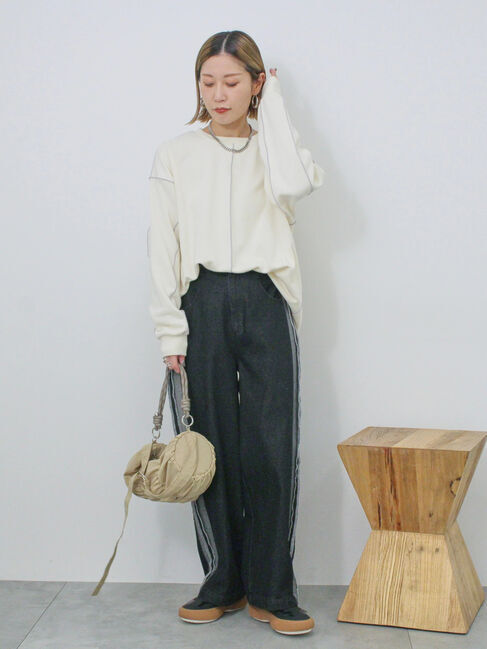 Samansa Mos2 blue「◎配色メロウ裏毛プルオーバー」|Tシャツ・カットソー|