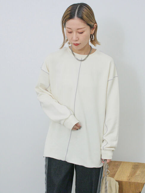 Samansa Mos2 blue「◎配色メロウ裏毛プルオーバー」|Tシャツ・カットソー|