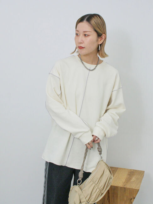 Samansa Mos2 blue「◎配色メロウ裏毛プルオーバー」|Tシャツ・カットソー|