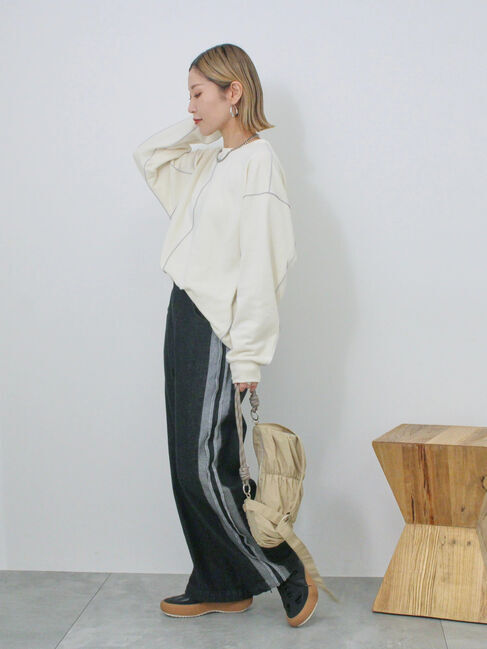 Samansa Mos2 blue「◎配色メロウ裏毛プルオーバー」|Tシャツ・カットソー|