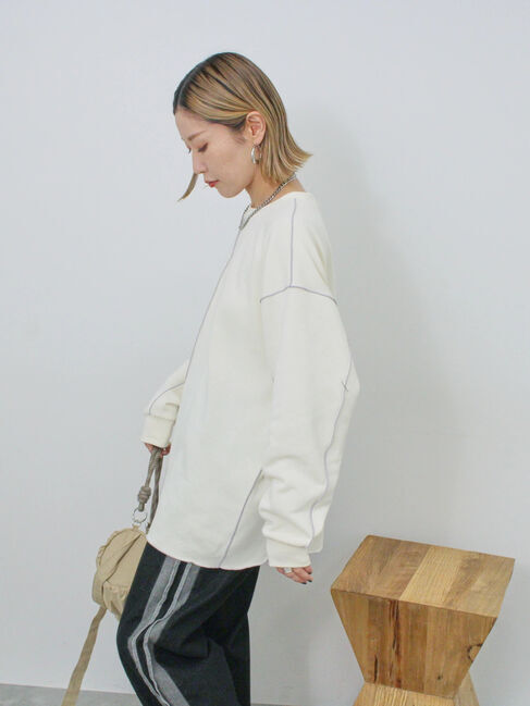 Samansa Mos2 blue「◎配色メロウ裏毛プルオーバー」|Tシャツ・カットソー|