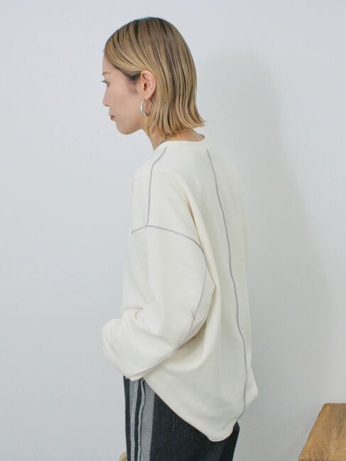 Samansa Mos2 blue「◎配色メロウ裏毛プルオーバー」|Tシャツ・カットソー|