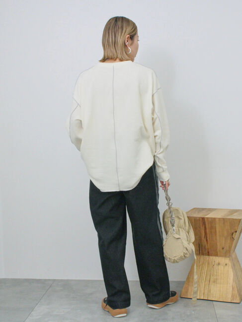 Samansa Mos2 blue「◎配色メロウ裏毛プルオーバー」|Tシャツ・カットソー|