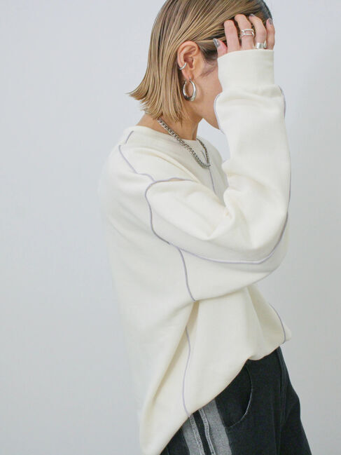 Samansa Mos2 blue「◎配色メロウ裏毛プルオーバー」|Tシャツ・カットソー|