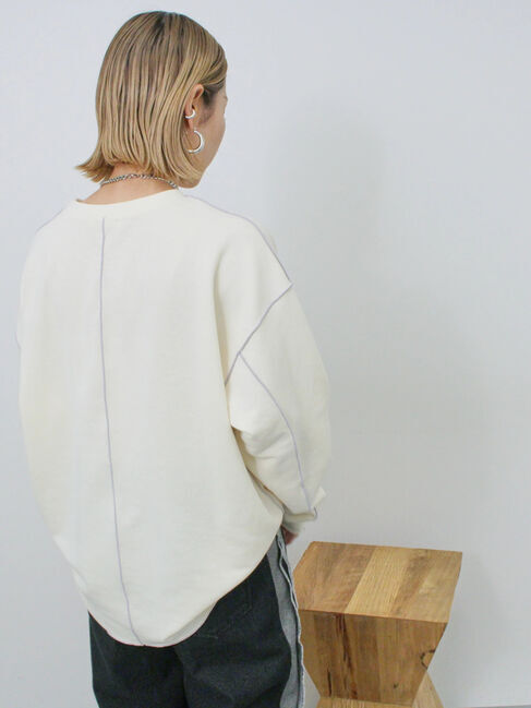 Samansa Mos2 blue「◎配色メロウ裏毛プルオーバー」|Tシャツ・カットソー|