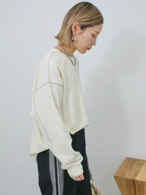 Samansa Mos2 blue「◎配色メロウ裏毛プルオーバー」|Tシャツ・カットソー|