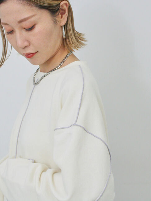 Samansa Mos2 blue「◎配色メロウ裏毛プルオーバー」|Tシャツ・カットソー|