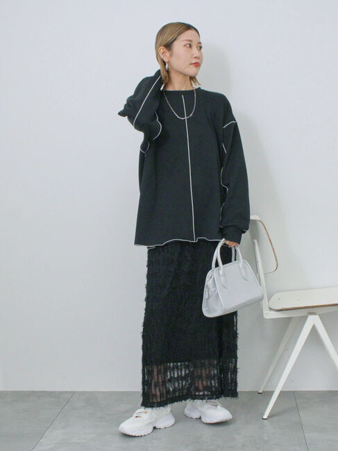 Samansa Mos2 blue「◎配色メロウ裏毛プルオーバー」|Tシャツ・カットソー|