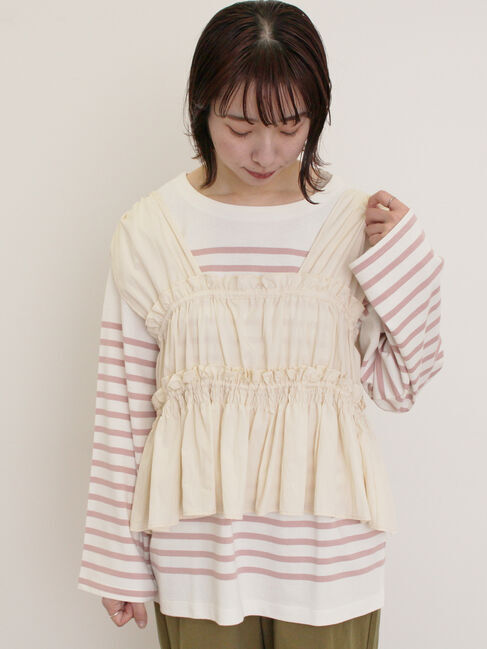 Samansa Mos2「前後2WAYシャーリングリボンベスト」|ダウンベスト・ベスト|