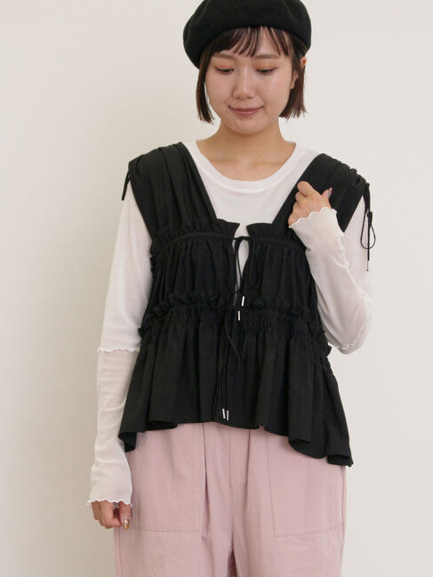 Samansa Mos2「前後2WAYシャーリングリボンベスト」|ダウンベスト・ベスト|