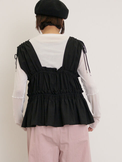 Samansa Mos2「前後2WAYシャーリングリボンベスト」|ダウンベスト・ベスト|