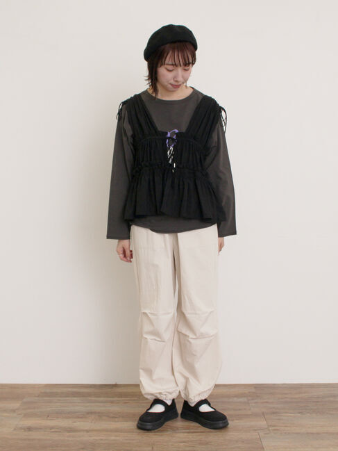 Samansa Mos2「前後2WAYシャーリングリボンベスト」|ダウンベスト・ベスト|