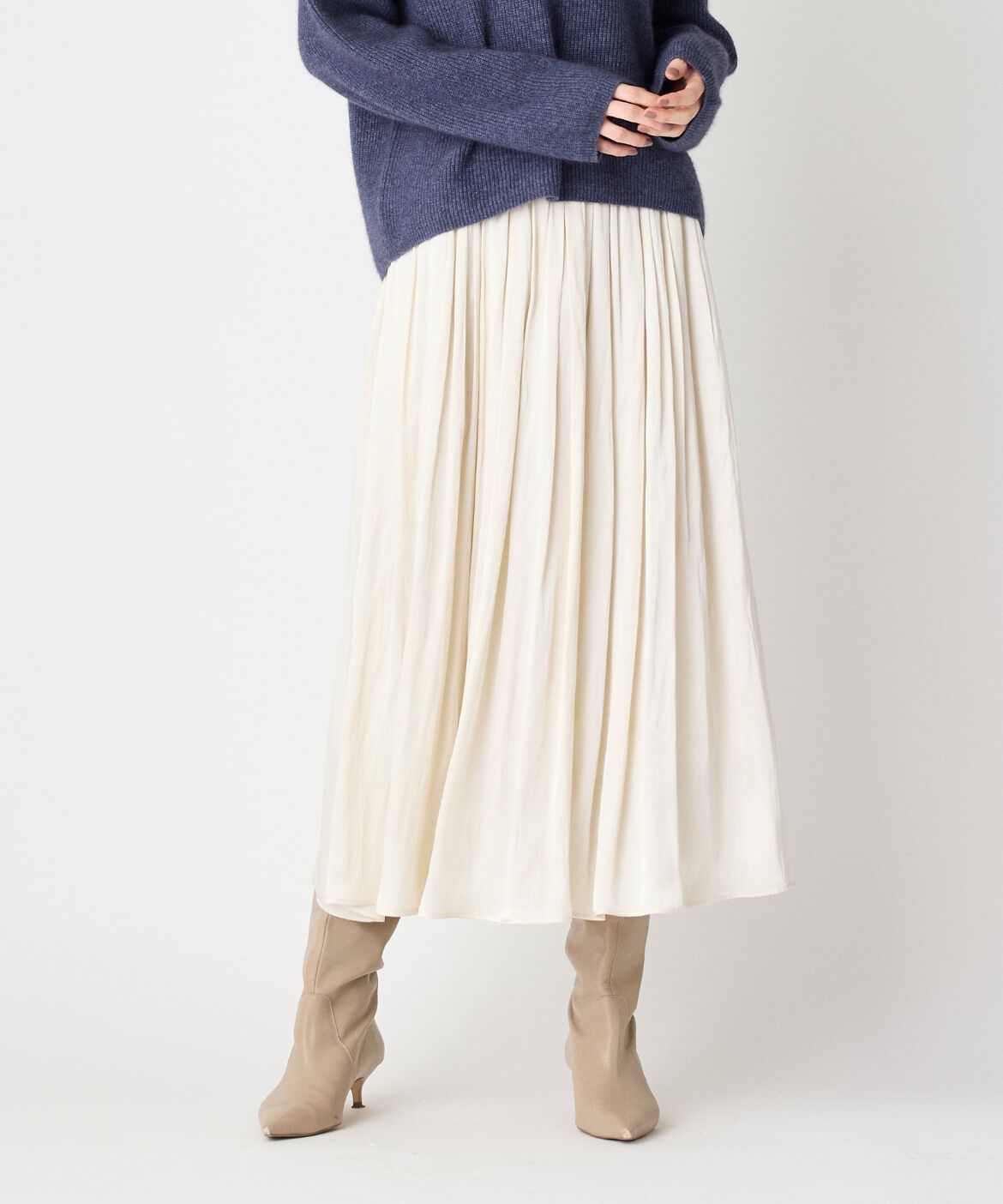 7-IDconcept.「タックギャザーサテンスカート」|スカート|アイボリー2