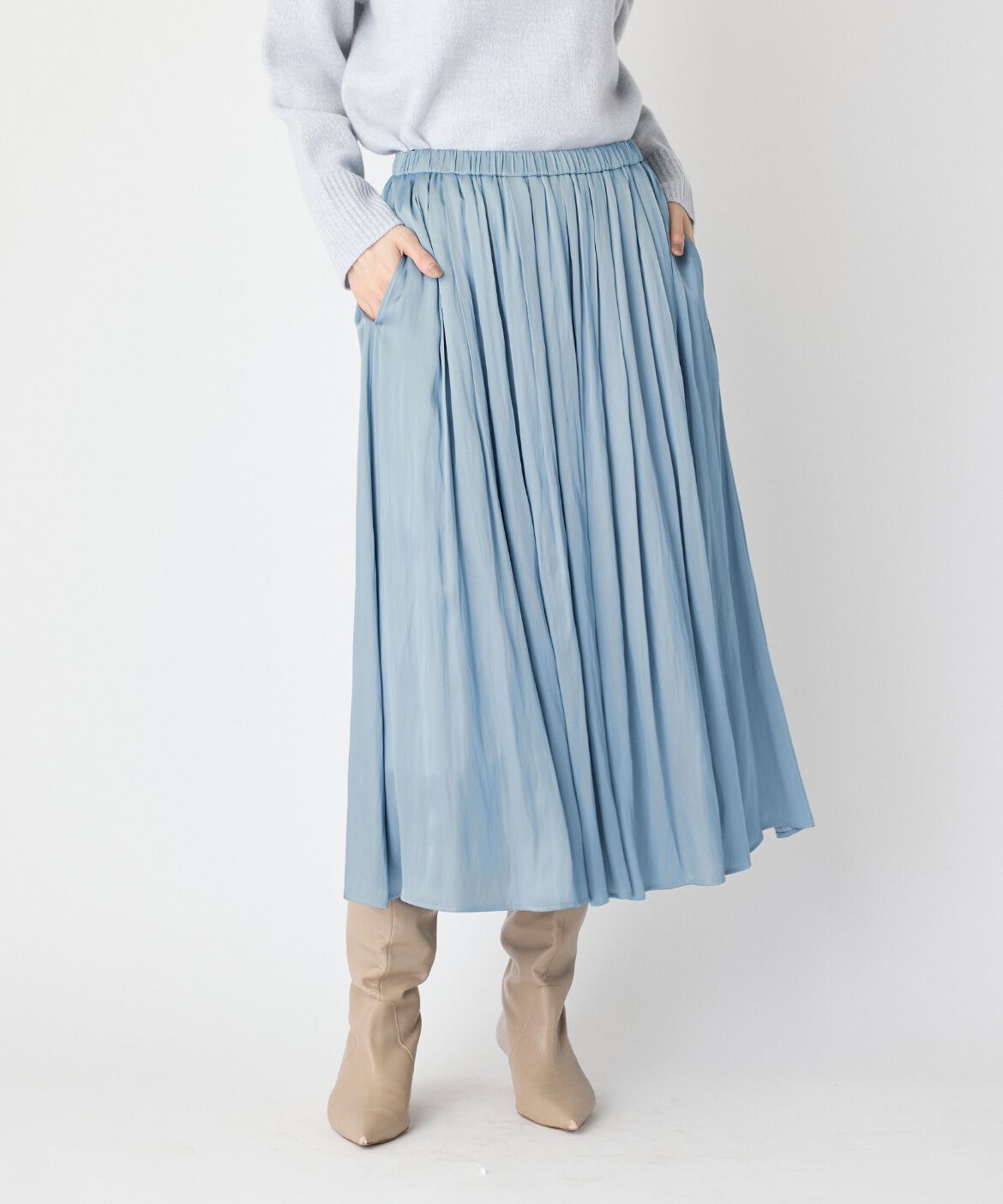 7-IDconcept.「タックギャザーサテンスカート」|スカート|サックス3