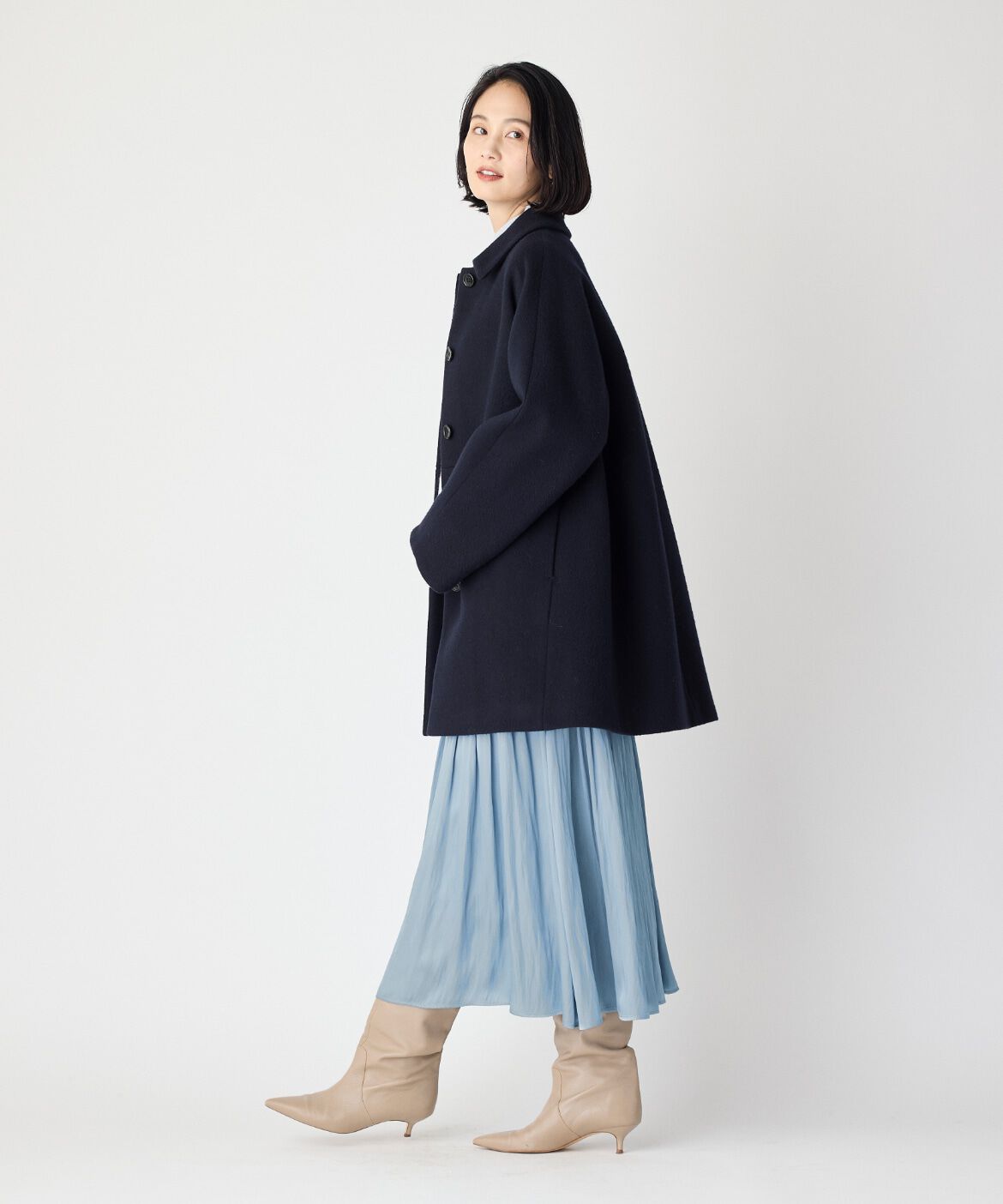 7-IDconcept.「タックギャザーサテンスカート」|スカート|